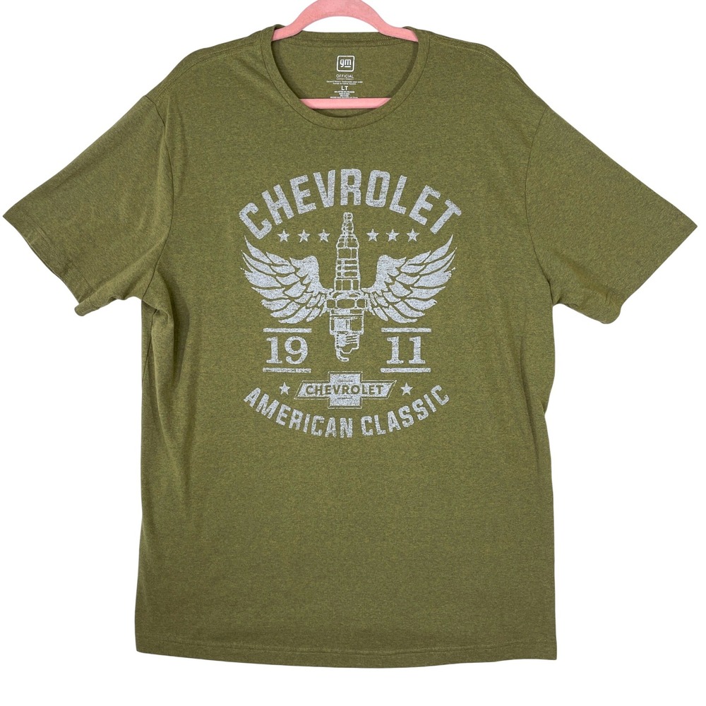 GM Chevrolet American Classic T-Shirt Mens LT Olive Green Spark Plug Graphic Tee